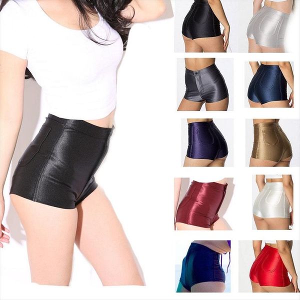 2016 women american stretched women apparel high waist shorts disco slimming neon solid color fashion shorts 8 colors, White;black